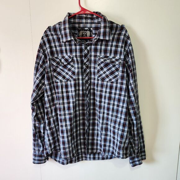 Eighty Eight Men’s XXL Blue Black Plaid Button Down Shirt Long Sleeve Pockets - Picture 1 of 12